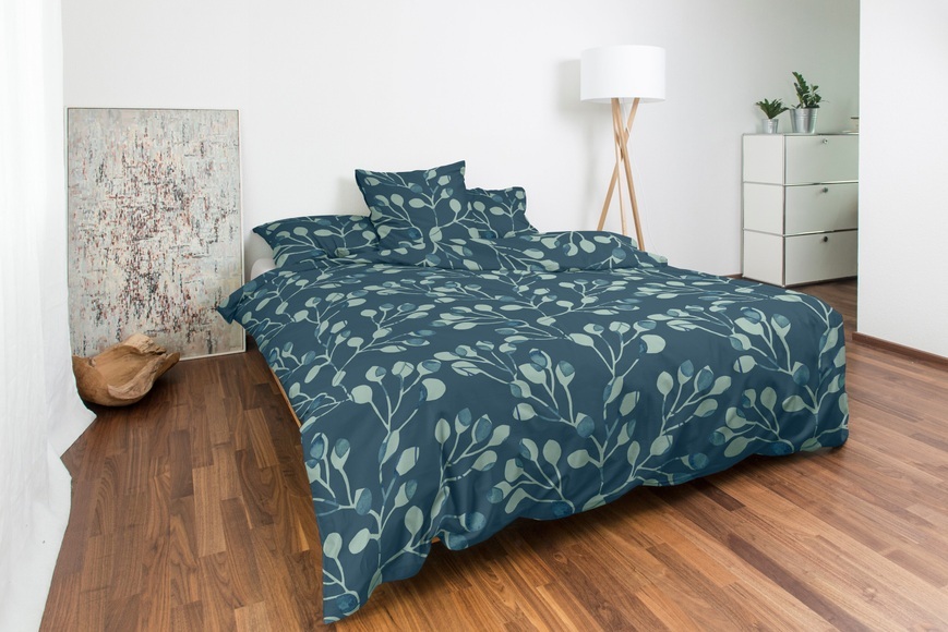 Bettwäsche mit schönem Blättermuster blau-grün