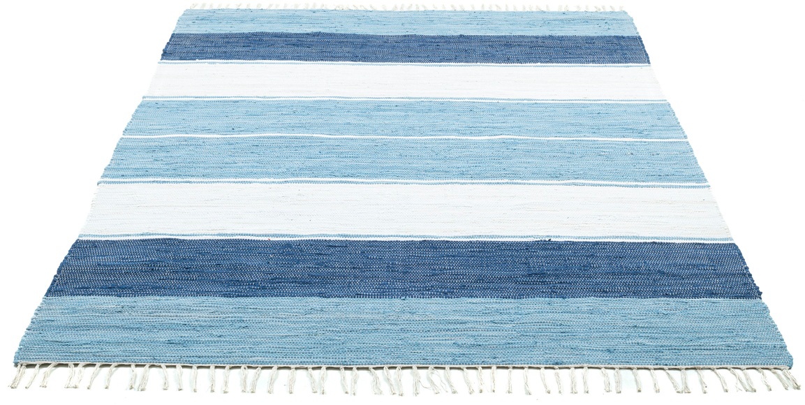 THEKO Teppich »Stripe Cotton«, rechteckig, 5 mm Höhe, Flachgewebe, reine Baumwolle, handgewebt, mit Fransen, Wohnzimmer