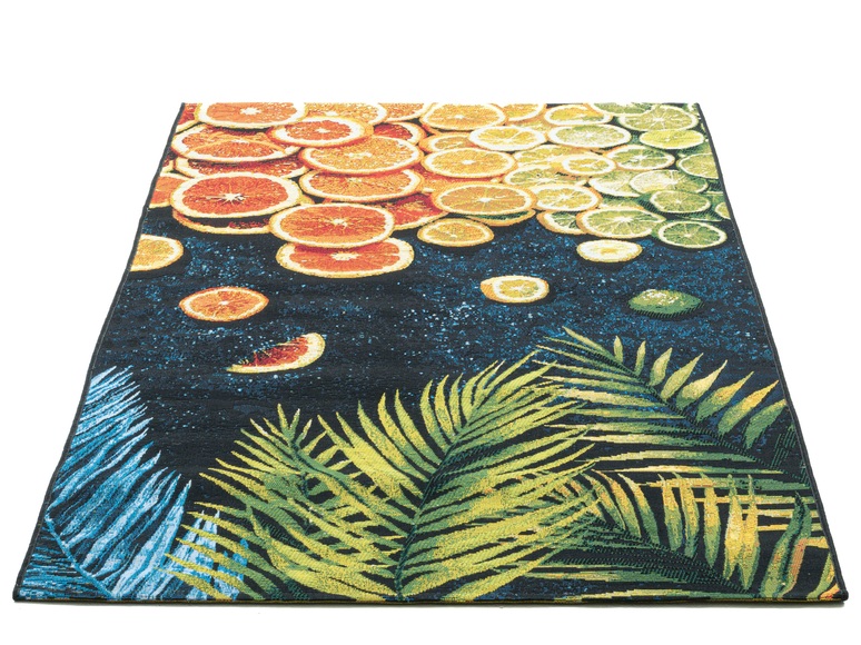 Sansibar Teppich »Rantum Beach 004«, rechteckig, 5 mm Höhe, Flachgewebe, modernes Sommer Design, Motiv Orangenscheiben und Palmenblätter, In- & Outdoor geeignet, Wohnzimmer