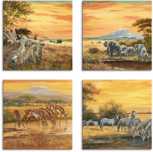 Artland Leinwandbild »Geparden Elefanten Zebras in der Steppe«