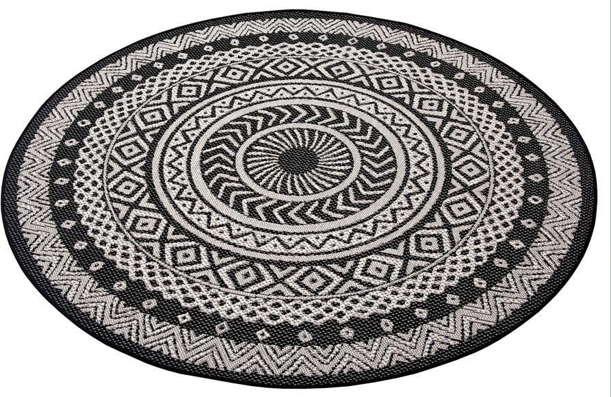 Leonique Teppich »Sia«, rund, 3 mm Höhe, In-und Outdoor geeignet, Mandala, Rund, Wohnzimmer, Balkon, Terrasse, Garten, Pflegeleicht, Flachgewebe