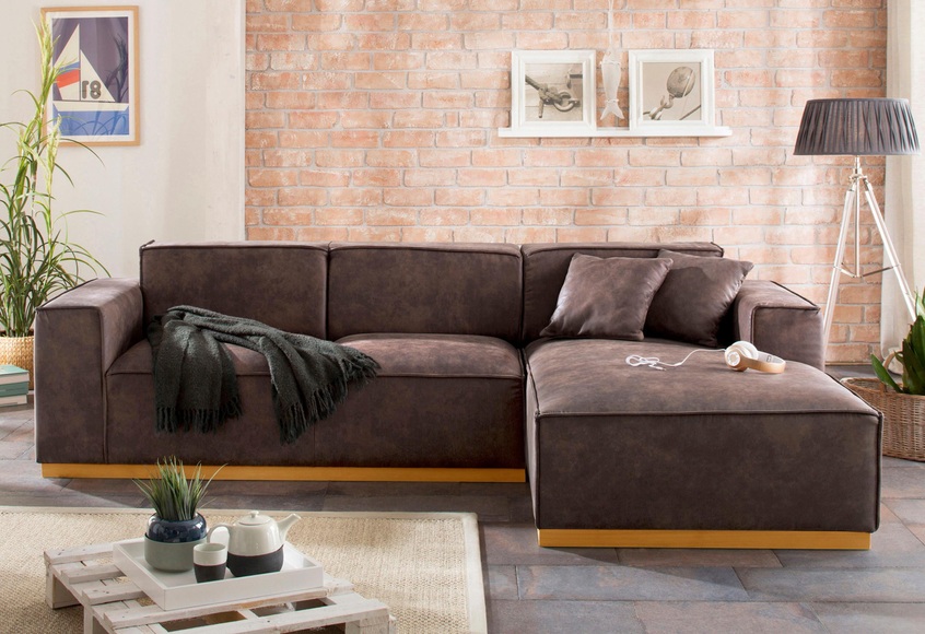 Home affaire Ecksofa »Terry«, mit offener Kedernaht und Holzuntergestell
