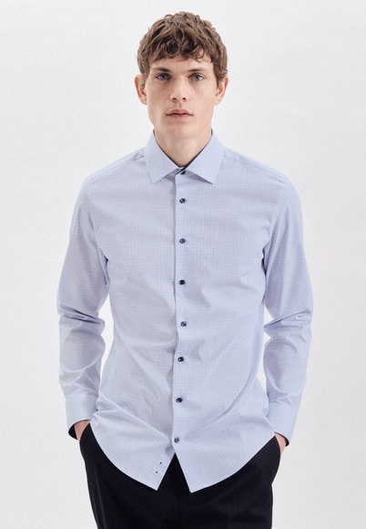 Business Hemd Slim Fit Langarm Karo Herren Hellblau 38