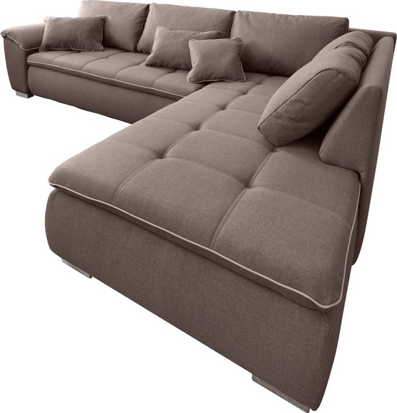 INOSIGN Ecksofa, mit Bettfunktion und Bettkasten, inklusive loser Zier- und Rückenkissen, Ottomane links oder rechts montierbar