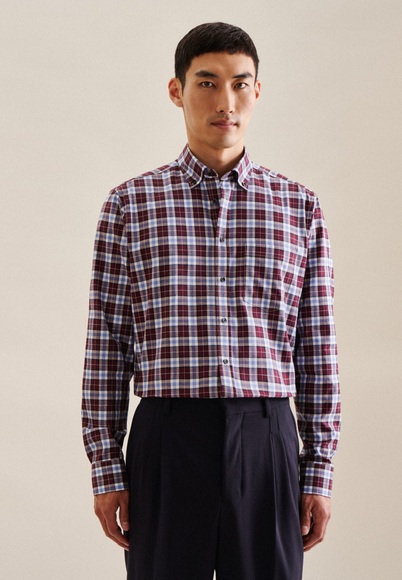 seidensticker Flanellhemd »Regular«, Regular Langarm Button-Down-Kragen Karo