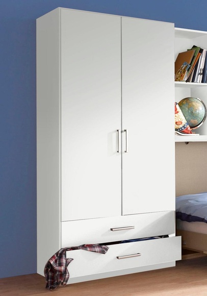 MID.YOU Drehtürenschrank in weiss , Albero 91 CM Weiss , Holzwerkstoff , 1 Fächer , 2 Schubladen , 91x197x54 cm , bedruckt,Nachbildung , 000380035114