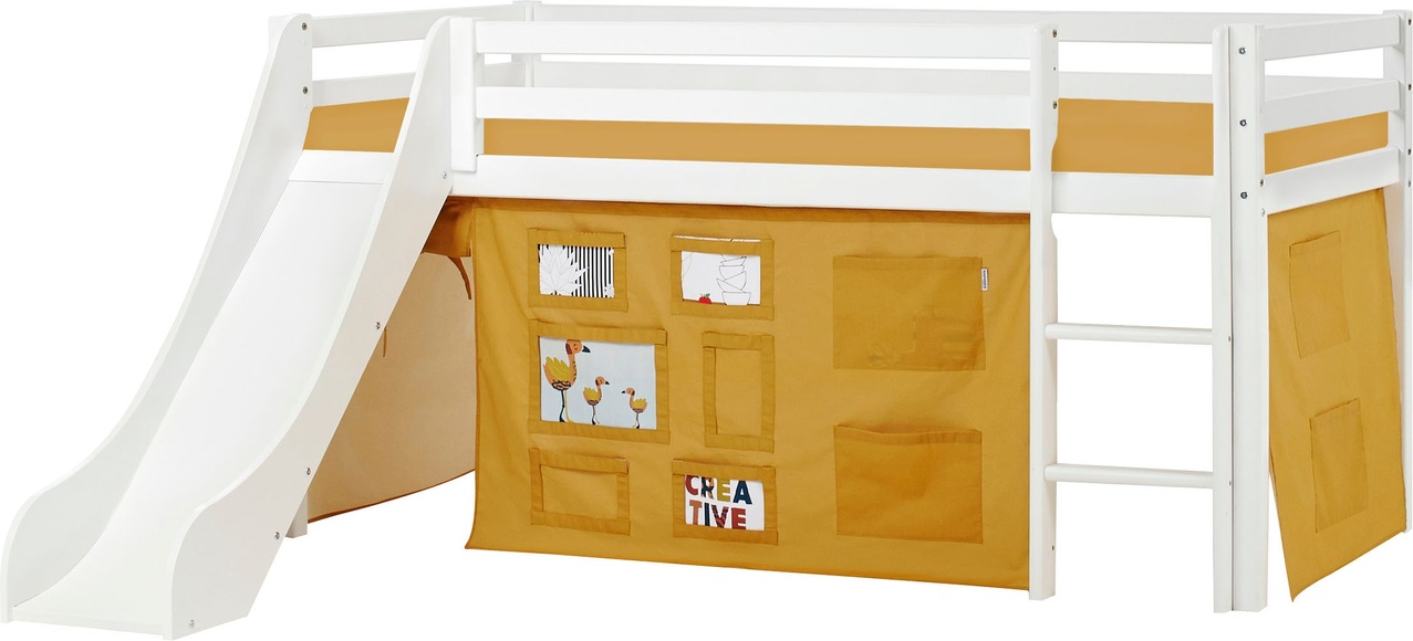 Hoppekids Hochbett »«Creator Autumn Yellow»«, Rutsche & Vorhang Gelb und viel Auswahl