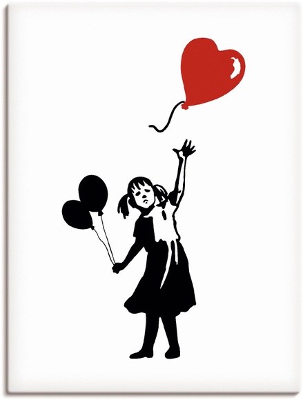 Artland Wandbild »Silhouette Mädchen Ballon Herz«, Bilder von Kindern, (1 St.), in vielen Grössen & Produktarten - Alubild / Outdoorbild für den Aussenbereich, Leinwandbild, Poster, Wandaufkleber / Wandtattoo auch für Badezimmer geeignet