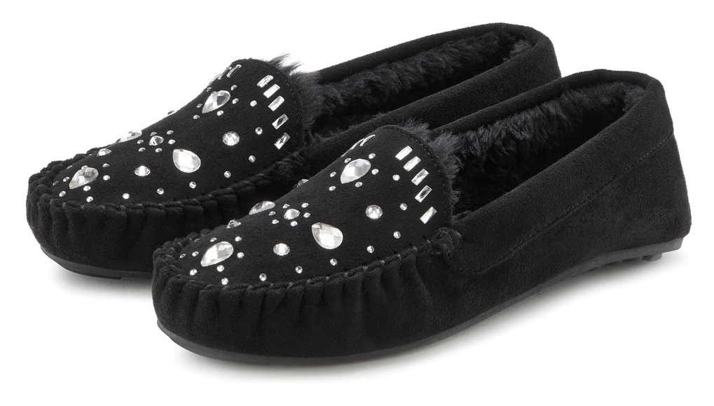 Vivance Hausschuh, Pantolette, Pantoffel, Ballerina mit Schmucksteinchen VEGAN