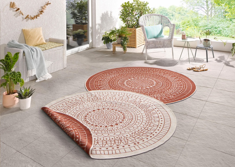NORTHRUGS Teppich »Porto«, rund, 5 mm Höhe, In-und Outdoor geeignet, Wohnzimmer, Balkon, Terrasse, Garten, Robust, Pflegeleicht, Flachgewebe, Wendbar