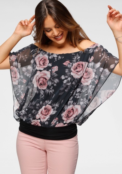 Melrose Shirtbluse, mit bedrucktem Chiffon - NEUE KOLLEKTION