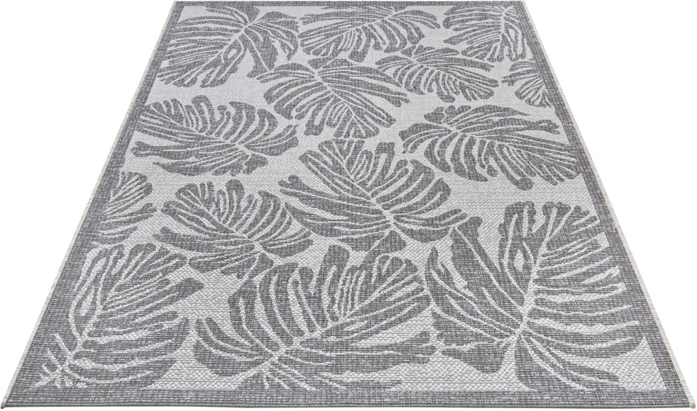 NORTHRUGS Teppich »Monstera«, rechteckig, 4 mm Höhe, Flachgewebe In und Outdoor geeignet, Florales Design, gekettelt, Wohnzimmer, Balkon, Terrasse, Garten, Robust, Pflegeleicht