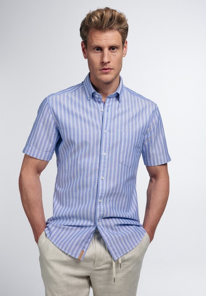 ETERNA KURZARM HEMD SLIM FIT UPCYCLING SHIRT OXFORD BLAU/WEISS