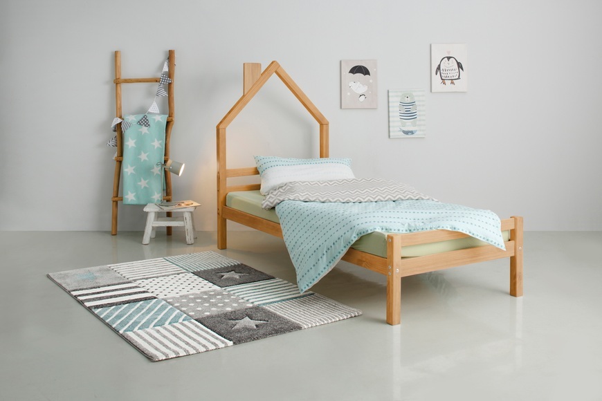 Lüttenhütt Kinderbett »Alpi«, Einzelbett aus schönem massivem Kiefernholz, in einer Haus-Optik Form, inklusive Lattenrost, in verschiedenen Farbvarianten enthältlich, Liefefläche 90x200 cm