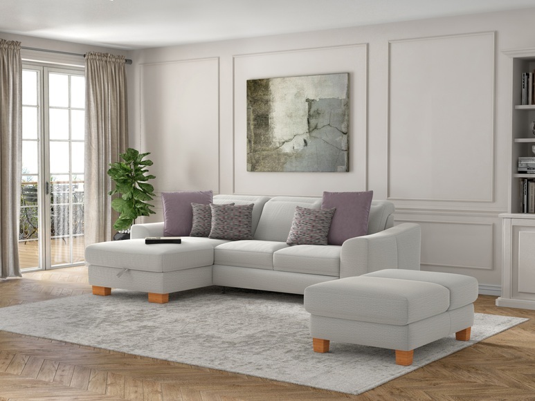 sit&more Ecksofa »Durness«, mit Federkern und hochwertigen Massivholzfüssen, wahlweise mit Kopfteilverstellung, Bettfunktion und Bettkasten oder mit Bettfunktion und Bettkasten