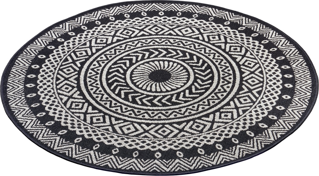 NORTHRUGS Teppich »Giro«, rund, 4 mm Höhe, Flachgewebe In und Outdoor geeignet, Mandala Design, gekettelt, Wohnzimmer, Balkon, Terrasse, Garten, Robust, Pflegeleicht