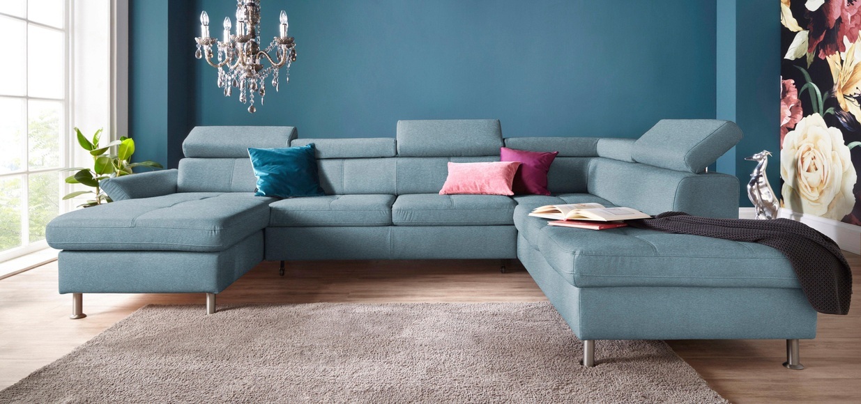 exxpo - sofa fashion Wohnlandschaft, inkl. Kopf- bzw. Rückenverstellungwahlweise mit Bettfunktion und Bettkasten