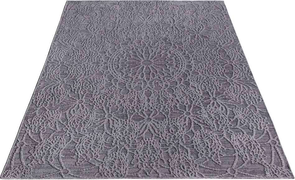 Paco Home Teppich »Rimini 411«, rechteckig, Flachgewebe, Uni Farben, Hoch-Tief Effekt, In- und Outdoor geeignet