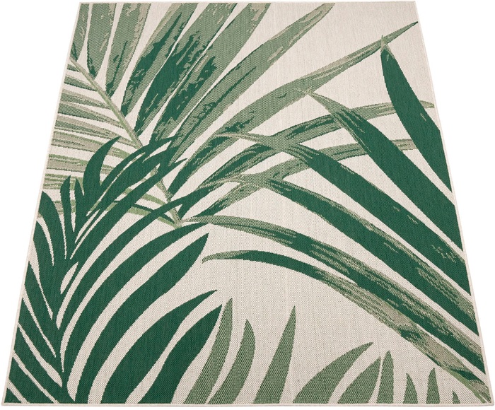 Paco Home Teppich »Ostende 552«, rechteckig, 4 mm Höhe, Flachgewebe, Motiv Palmenblätter, In- und Outdoor geeignet, Wohnzimmer