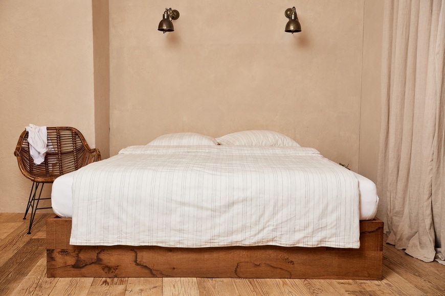 Journey Living - Duvetanzug BOLGHERI - Biobaumwolle/Leinen/ - off-white/dunkelgrau - 160x210