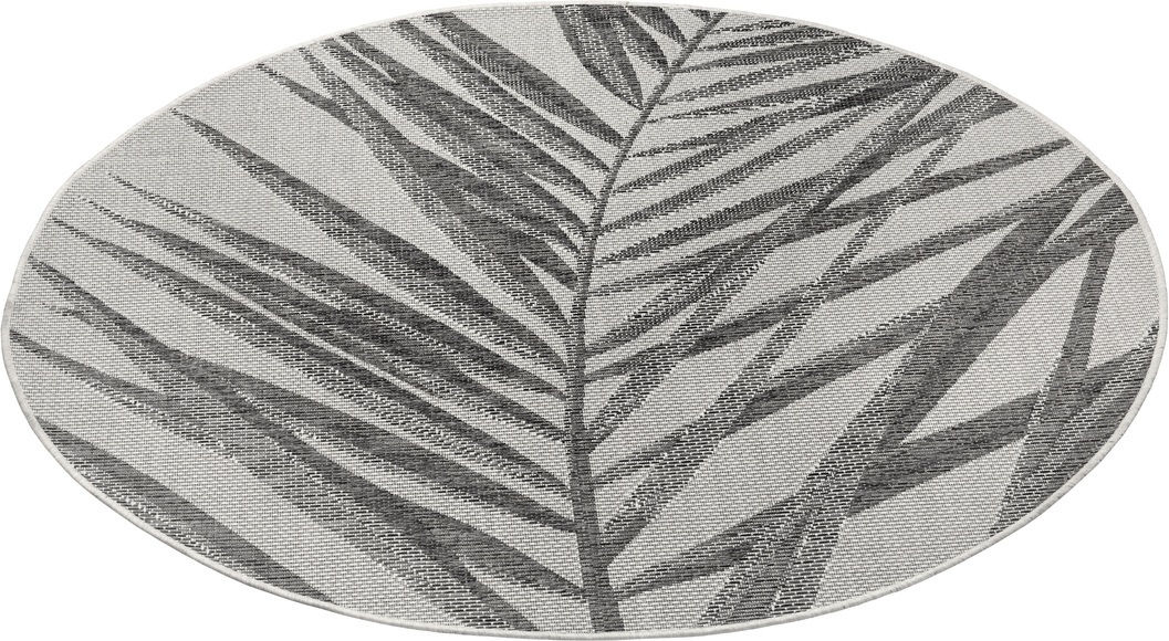 NORTHRUGS Teppich »Palm«, rund, 4 mm Höhe, Flachgewebe In und Outdoor geeignet, Florales Design, gekettelt, Wohnzimmer, Balkon, Terrasse, Garten, Robust, Pflegeleicht