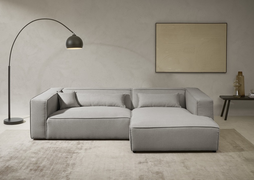 LeGer Home by Lena Gercke Ecksofa »PIARA XXL, Big-Sofa in Cord oder Leinenoptik, L-Form, mit Kedernaht«, wahlweise Ottomane rechts/links, schwarze Füsse, extra tiefe Sitzfläche
