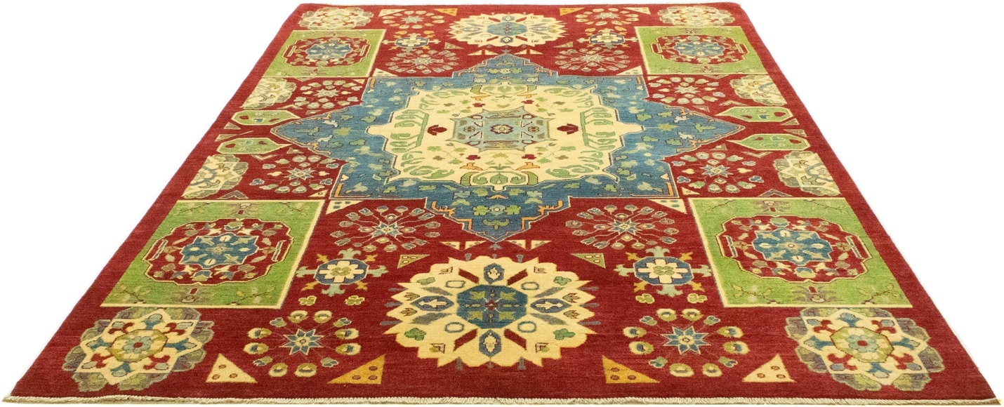 morgenland Wollteppich »Kazak Teppich handgeknüpft rot«, rechteckig, 7 mm Höhe