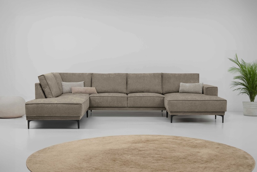 Places of Style Wohnlandschaft »XXL Sofa Oland, Struktur, Flachgewebe, Luxus-Microfaser, Boucle«, U-Form, 345 cm, Wellenunterfederung, Skandi-Design, Metallfüsse