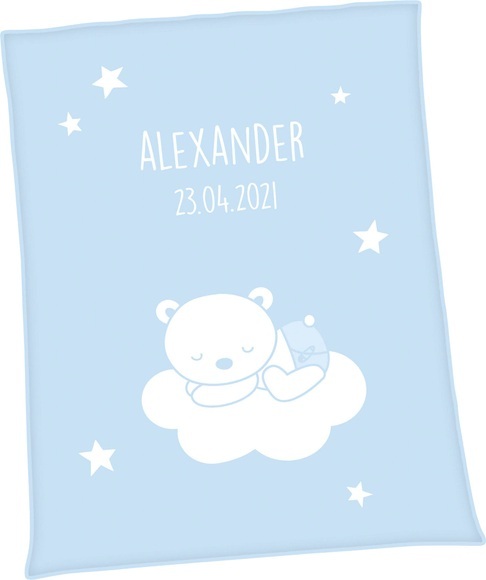 Unicade Babydecke »Unicade® Bär auf Wolke«, Individuelle, mit Ihrem Wunschnamen und Geburtsdatum gewebte Babydecke (personalisiert)
