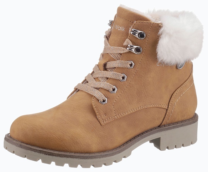 CITY WALK Schnürboots, mit Fellimitat-Kragen