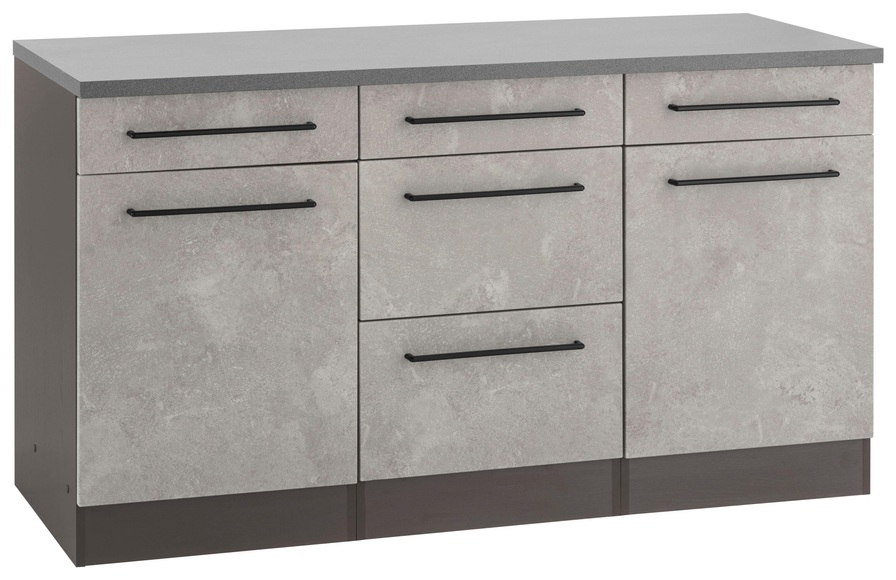 HELD MÖBEL Unterschrank »Tulsa«, 150 cm breit, 2 Türen, 3 Schubkästen, 2 grosse Auszüge für viel Stauraum, auch als Sideboard verwendbar, schwarzer Metallgriff, hochwertige MDF Front