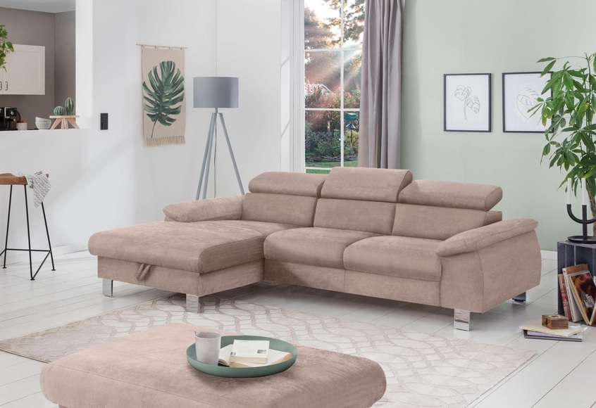 COTTA Ecksofa »Komaris«, mit Kopf- bzw. Rückenverstellung, wahlweise mit Bettfunktion, Bettkasten und RGB-LED-Beleuchtung
