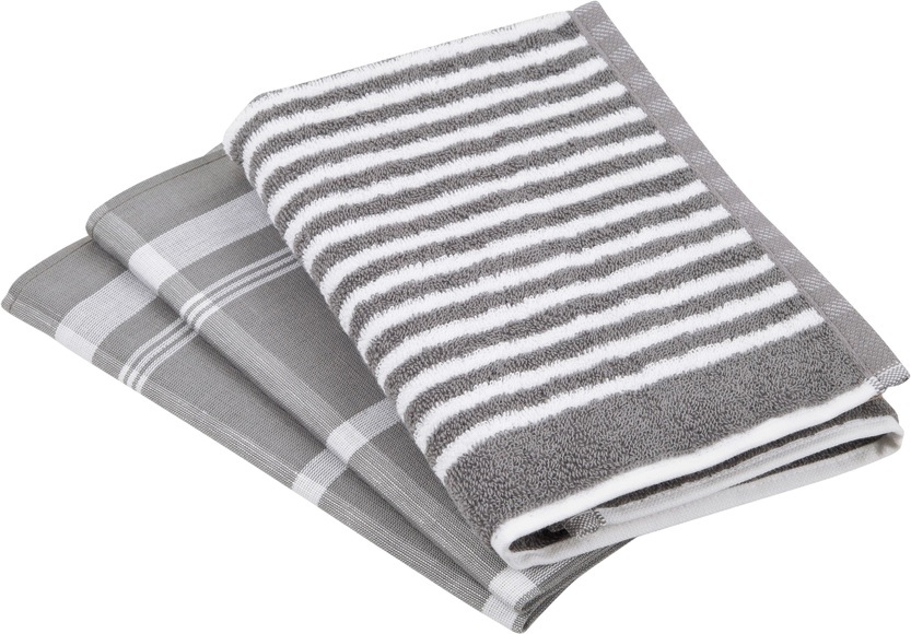 ROSS Geschirrtuch »Exclusiv«, (Set, 3 tlg.), 1x Küchen-Frottiertuch 50x50 cm mit Streifen und 2 Geschirrtücher 50x70 cm mit Karodesign