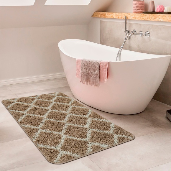 Paco Home Badematte »Side 506«, Höhe 25 mm, rutschhemmend beschichtet, fussbodenheizungsgeeignet, Badteppich, Rauten Design, waschbar, rechteckig & rund erhältlich