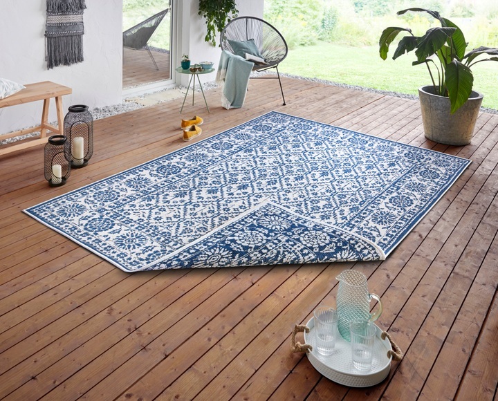 NORTHRUGS Teppich »Curacao«, rechteckig, 5 mm Höhe, In-und Outdoor geeignet, Wohnzimmer, Balkon, Terrasse, Garten, Robust, Pflegeleicht, Flachgewebe, Wendbar