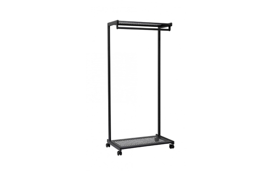 Garderobenständer MAULbolero, mit Rollen, Hut- & Schuhablage, B 780 x T 460 x H 1660 mm, Metall, schwarz