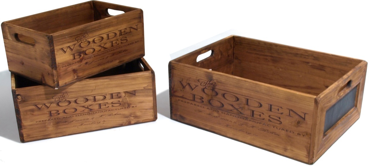Franz Müller Flechtwaren Holzkiste »Vintage«, (Set, 3 St.), mit Schriftzug