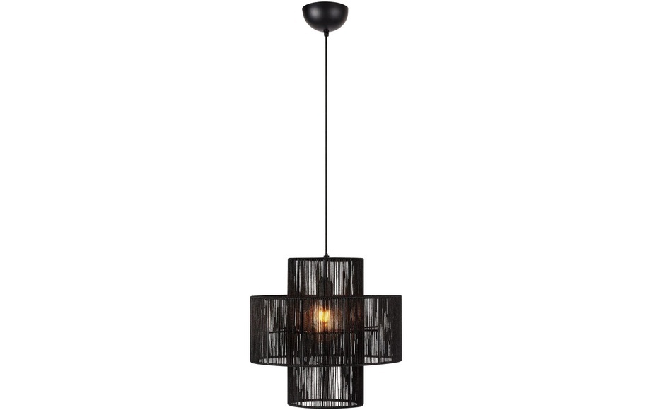 Hängelampe Soga, Stecker, schwarz, Jute, Ø 40 cm