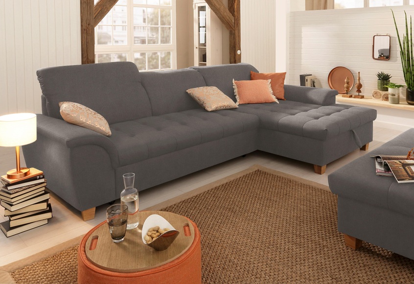 Home affaire Ecksofa »Lyla«, mit Recamiere, wahlweise mit Rückenfunktion und zusätzlich mit Bett + Bettkasten