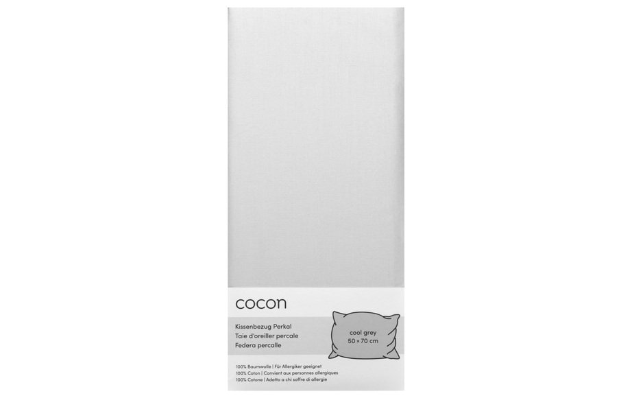 COCON Kopfkissenbezug Perkal 50 x 70 cm, Hellgrau, 2 Stück