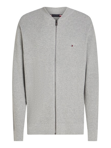 Tommy Hilfiger Strickjacke »STRUCTURE BASEBALL ZIP THROUGH«, in Rippoptik, Reissverschluss, Logostickerei