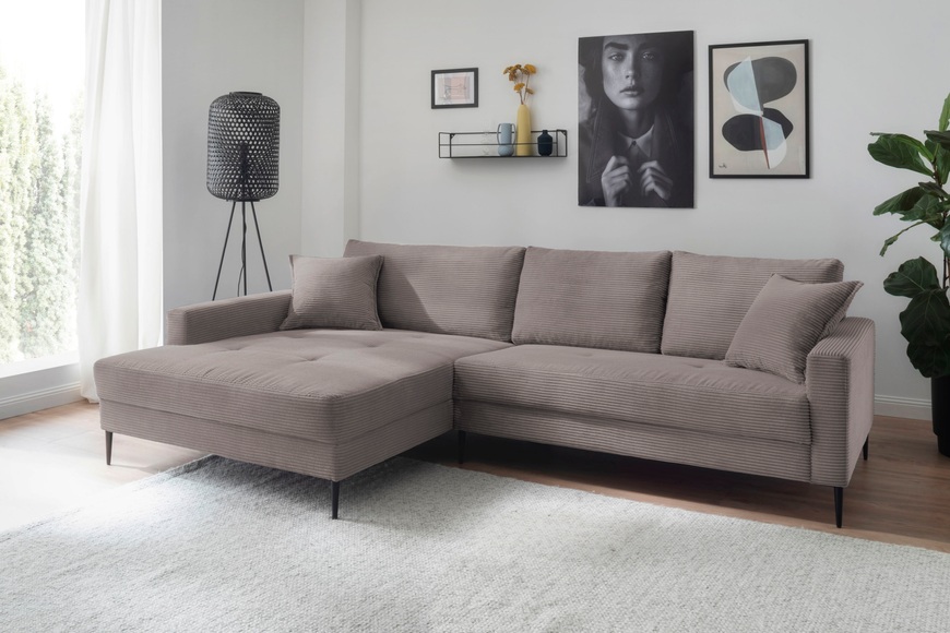 Trends by HG Ecksofa »SUMMER L-Form«, in Cord-Stoff mit Metallfuss, wahlweise mit Kopfstützen