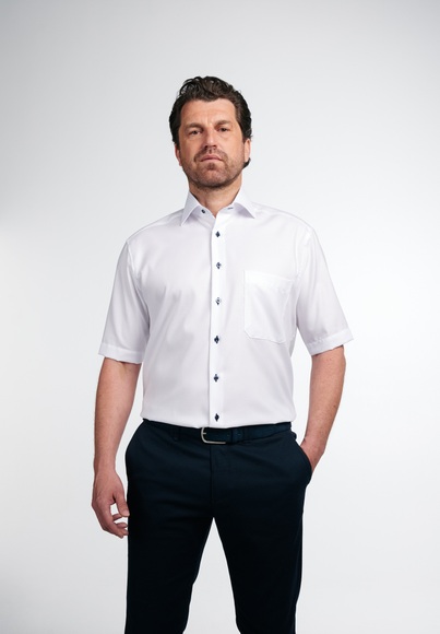 ETERNA KURZARM HEMD COMFORT FIT NATTÉ WEISS STRUKTURIERT