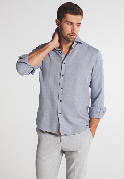 ETERNA LANGARM HEMD MODERN FIT UPCYCLING SHIRT PETROL STRUKTURIERT