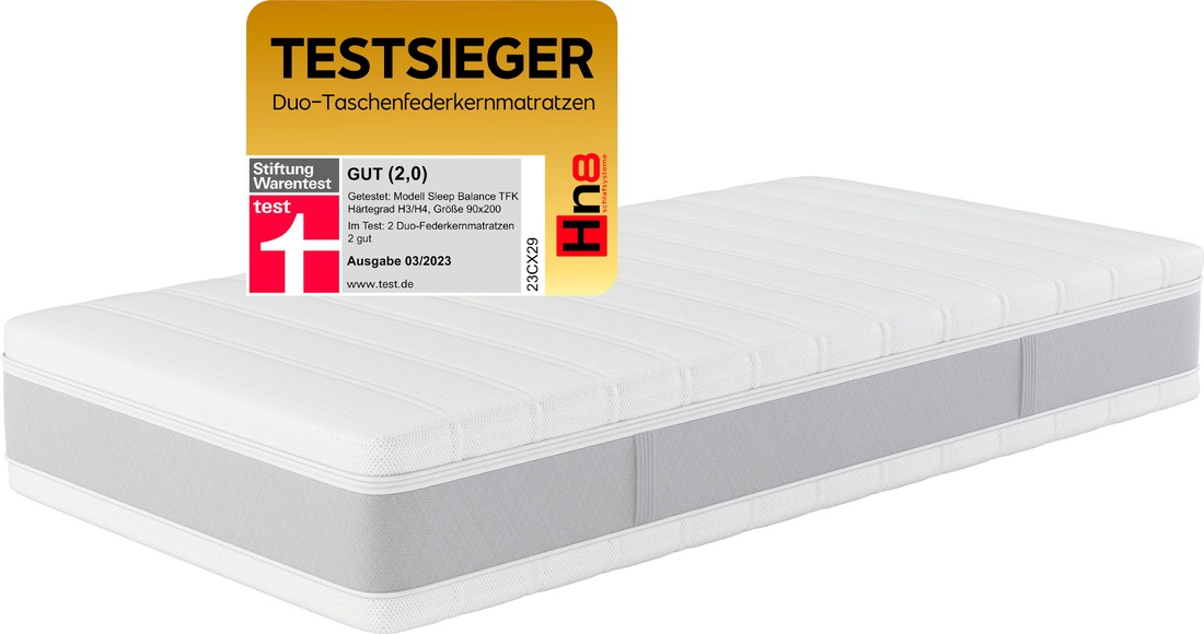 Hn8 Schlafsysteme Taschenfederkernmatratze »Sleep Balance TFK«, 24 cm cm hoch, 500 Federn, (1 St., 1-tlg.), Stiftung Warentest Testsiegermatratze*