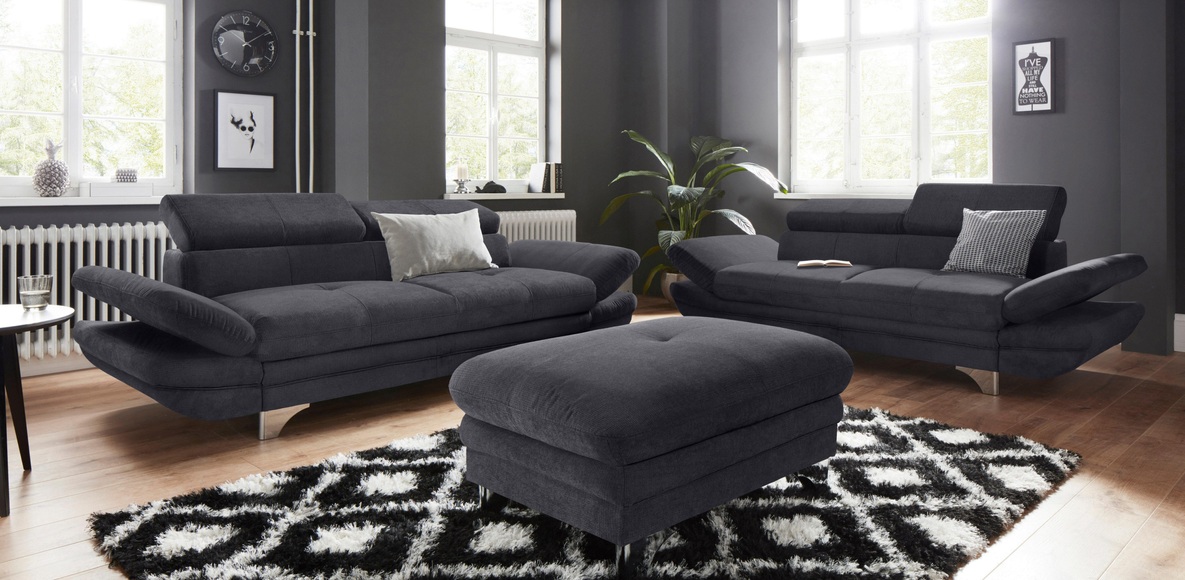 COTTA Polstergarnitur, (Set), Set: bestehend aus 3-Sitzer und Hocker, Sofa inklusive Kopf- und Armteilverstellung