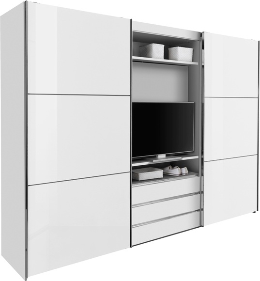 Fresh To Go Schwebetürenschrank mit drehbaren TV-Element, Aussentüren mit Glas