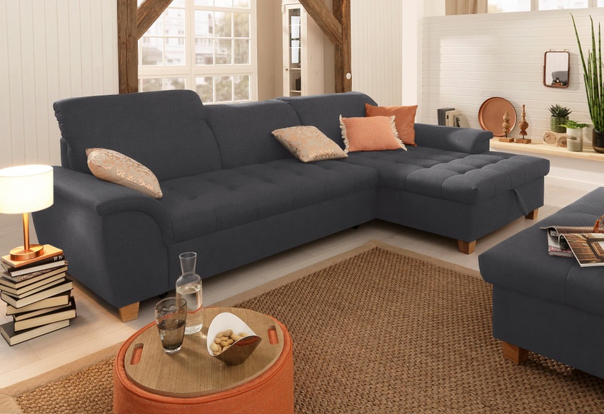 Home affaire Ecksofa »Lyla«, mit Recamiere, wahlweise mit Rückenfunktion und zusätzlich mit Bett + Bettkasten