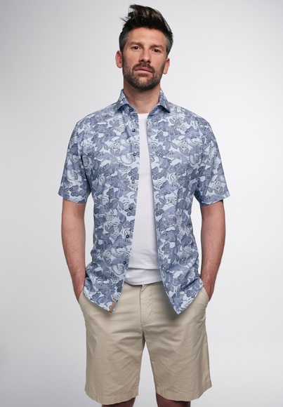 ETERNA KURZARM HEMD REGULAR FIT UPCYCLING SHIRT OXFORD BLAU/WEISS