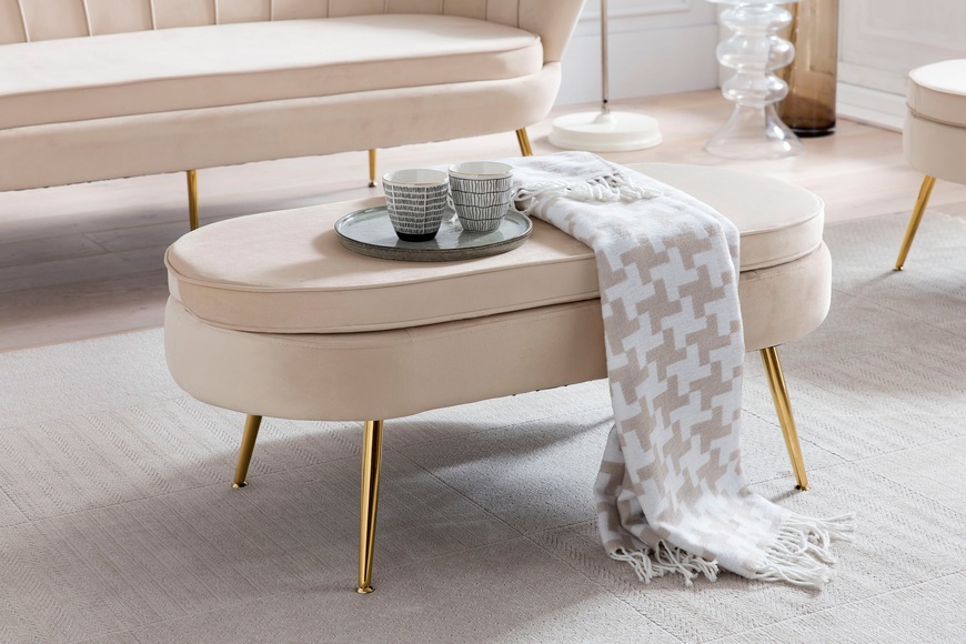 Sitzpouf oval Samt beige gold